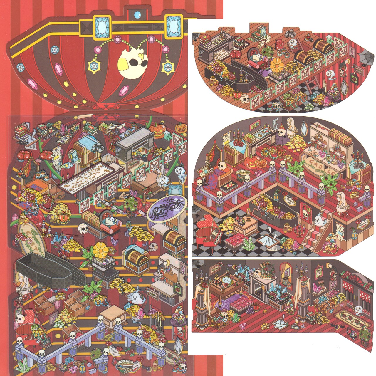 Treasure Box Sticker Scene, Halloween Isometric 2.5D Sticker Activity, Adorabilities
